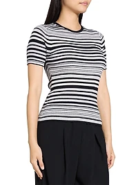 Rib-Knit Stripe Wool T-Shirt