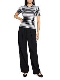 Rib-Knit Stripe Wool T-Shirt