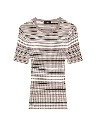 Rib-Knit Stripe Wool T-Shirt