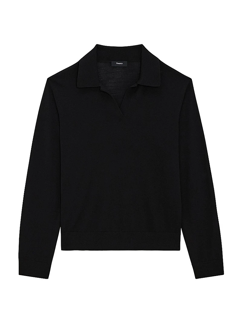 Easy Wool Long-Sleeve Polo Top