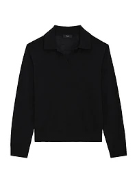Easy Wool Long-Sleeve Polo Top