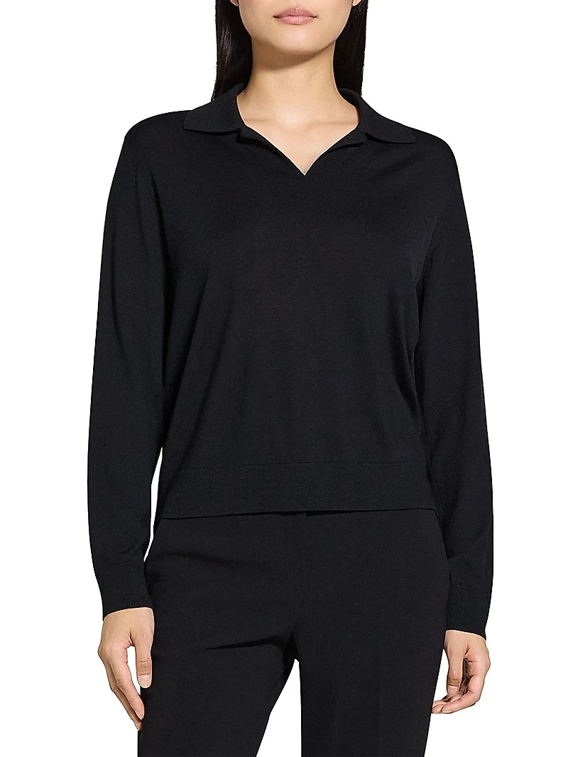 Easy Wool Long-Sleeve Polo Top