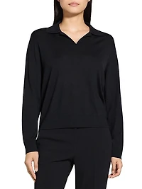 Easy Wool Long-Sleeve Polo Top