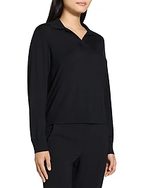 Easy Wool Long-Sleeve Polo Top