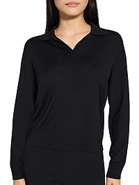 Easy Wool Long-Sleeve Polo Top