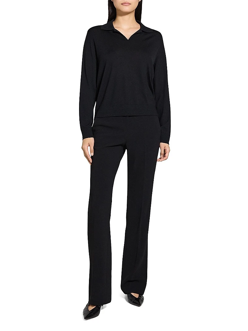 Easy Wool Long-Sleeve Polo Top