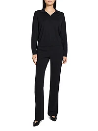 Easy Wool Long-Sleeve Polo Top