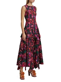 Mural Floral Cotton Poplin Midi-Dress