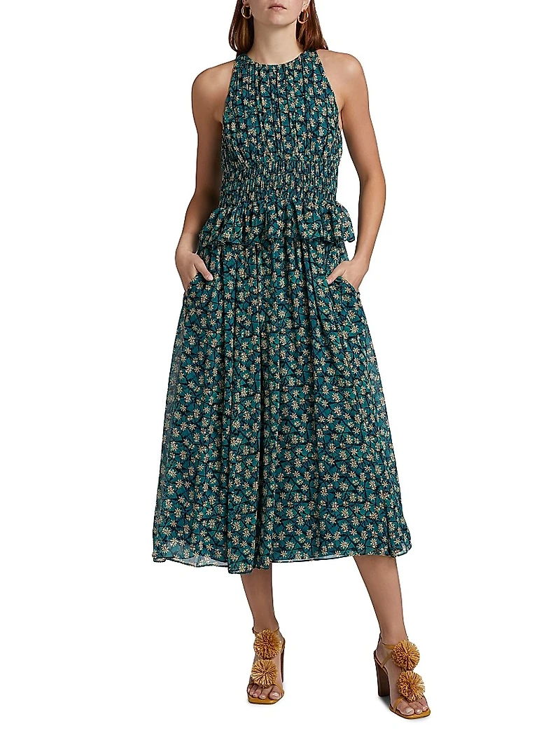 Adeline Floral Silk midi-Dress