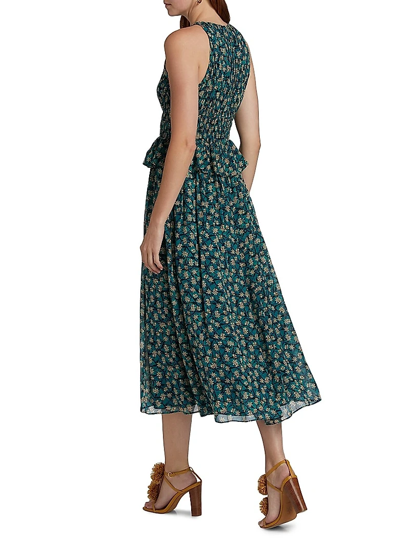 Adeline Floral Silk midi-Dress