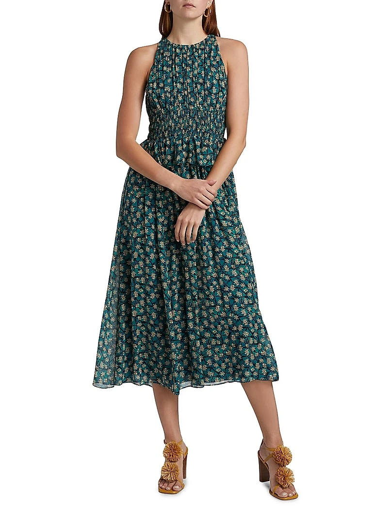 Adeline Floral Silk midi-Dress