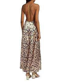 Evie Printed Satin Cross-Back Maxi Dress