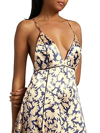 Evie Printed Satin Cross-Back Maxi Dress