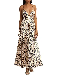 Evie Printed Satin Cross-Back Maxi Dress