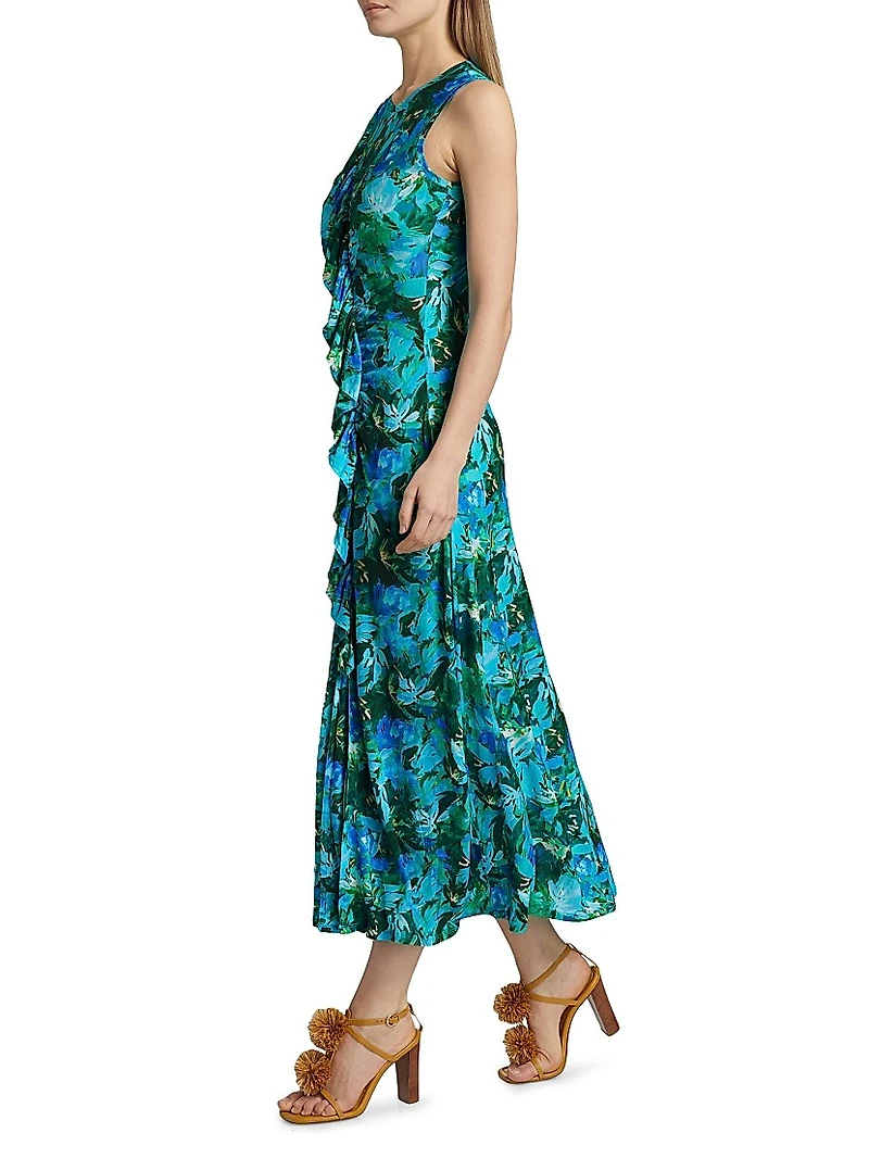Elise Floral Ruffle Midi-Dress
