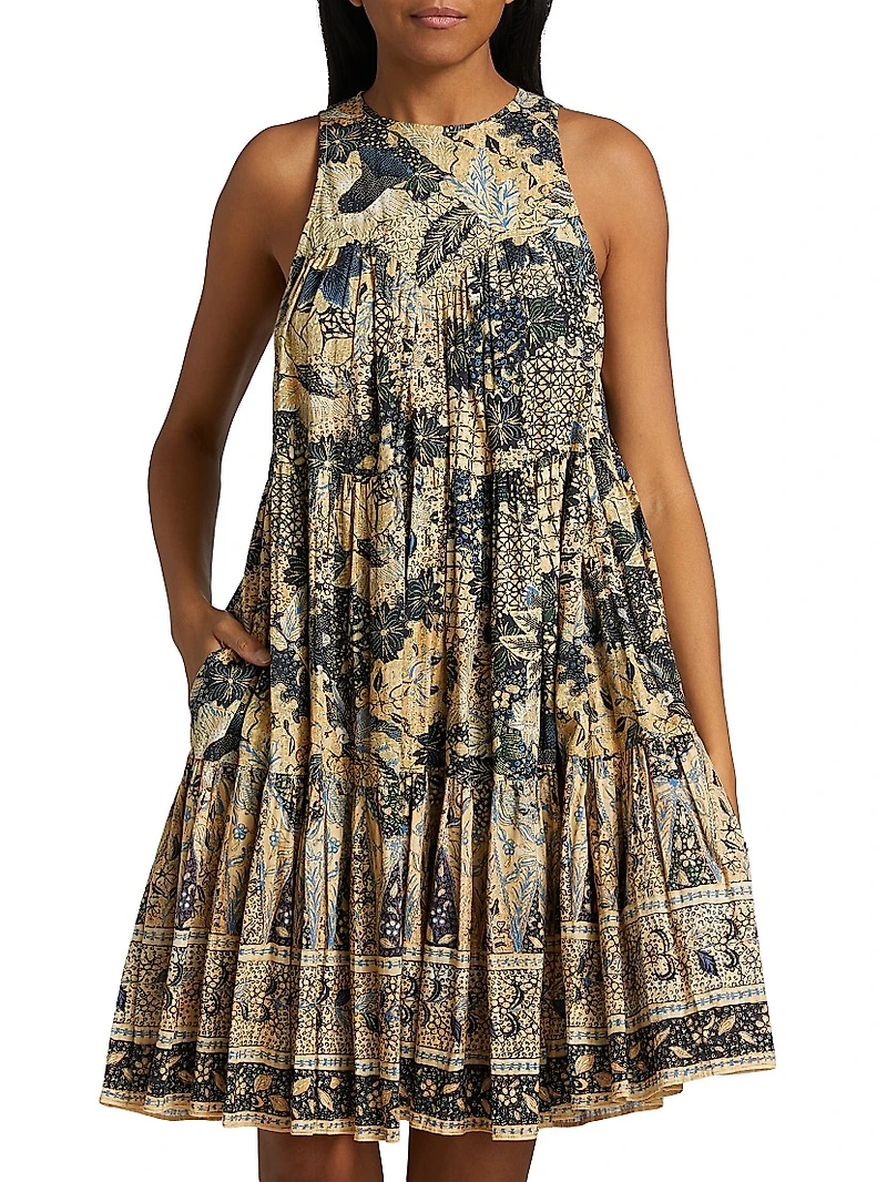 Mari Patchwork Batik Babydoll Minidress