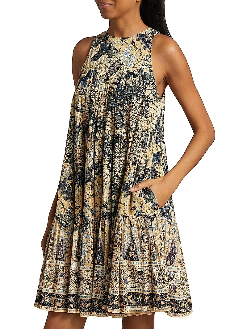 Mari Patchwork Batik Babydoll Minidress