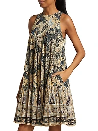 Mari Patchwork Batik Babydoll Minidress