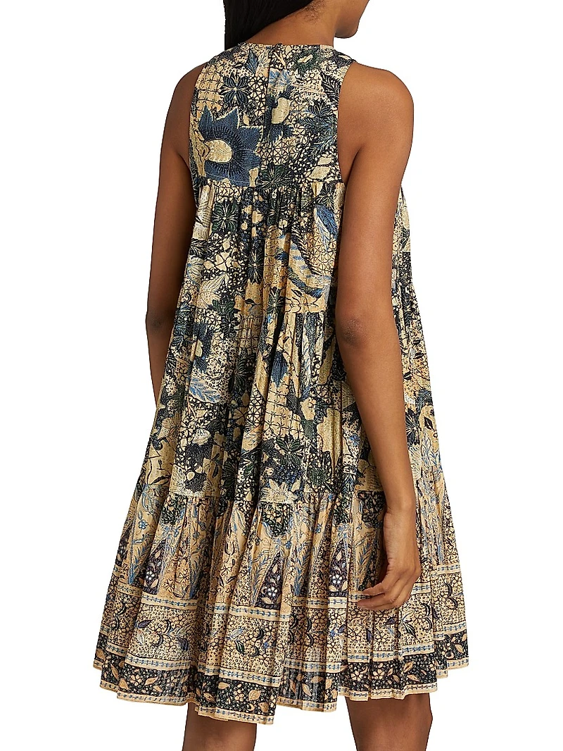 Mari Patchwork Batik Babydoll Minidress