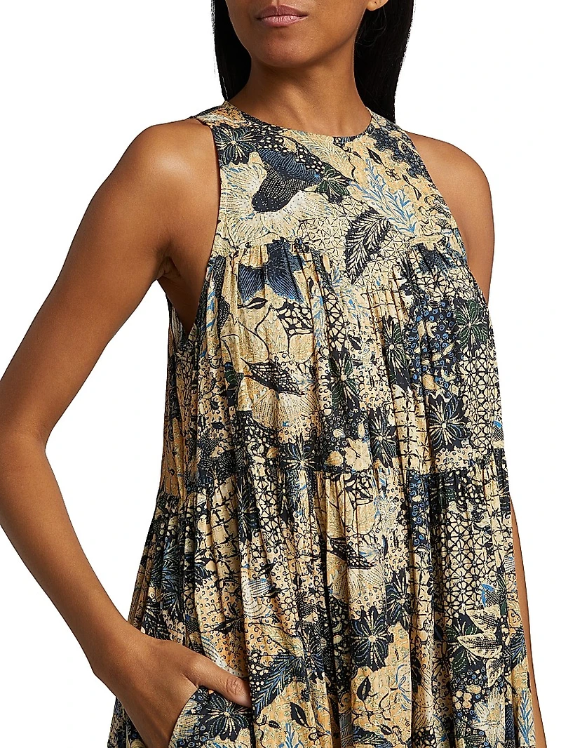 Mari Patchwork Batik Babydoll Minidress