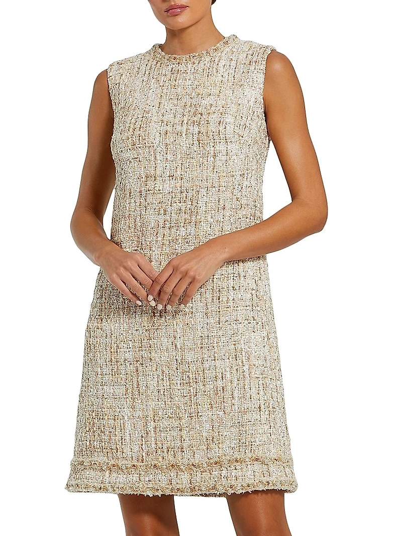 Beaded Tweed A-Line Shift Dress