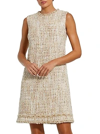 Beaded Tweed A-Line Shift Dress