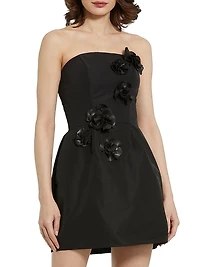 Floral Appliqué Faille Strapless A-Line Minidress