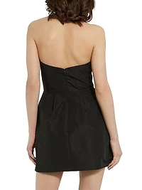 Floral Appliqué Faille Strapless A-Line Minidress