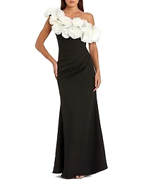 Evening Floral Jersey Off-The-Shoulder Gown