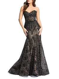 Evening Sequined Lace Strapless Gown