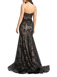 Evening Sequined Lace Strapless Gown
