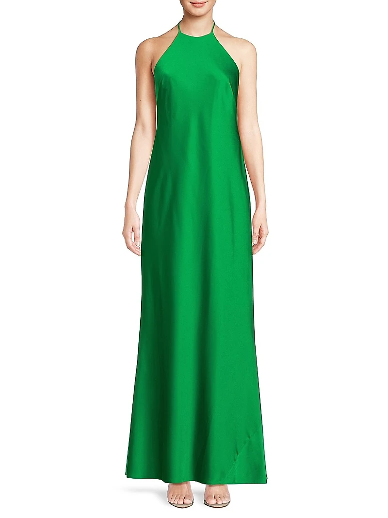 Halter A-Line Satin Maxi Dress