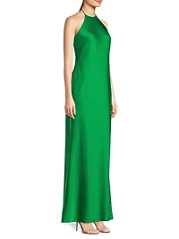 Halter A-Line Satin Maxi Dress