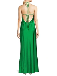 Halter A-Line Satin Maxi Dress