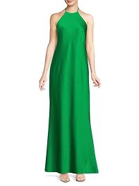 Halter A-Line Satin Maxi Dress