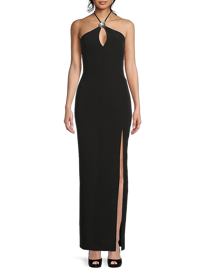 Halterneck Crepe Maxi Dress