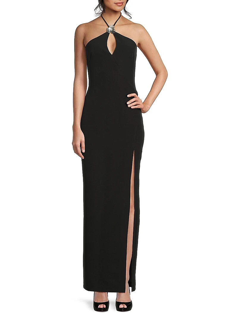 Halterneck Crepe Maxi Dress