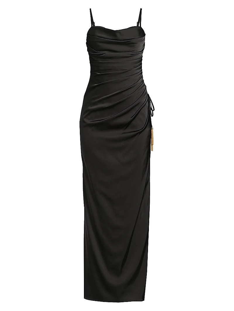 Satin Draped Slip Maxi Dress