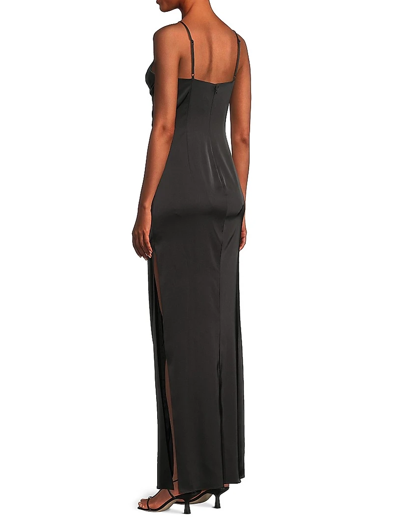 Satin Draped Slip Maxi Dress