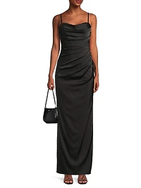 Satin Draped Slip Maxi Dress