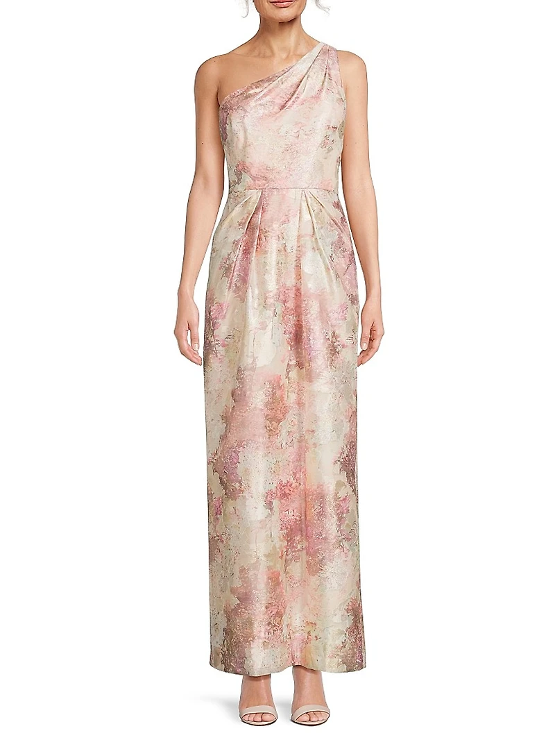 Jacquard One-Shoulder Gown
