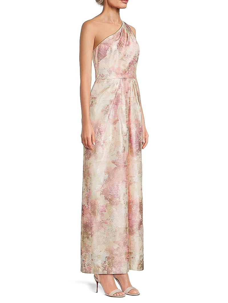 Jacquard One-Shoulder Gown
