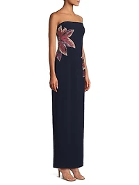 Beaded Floral Strapless Column Gown