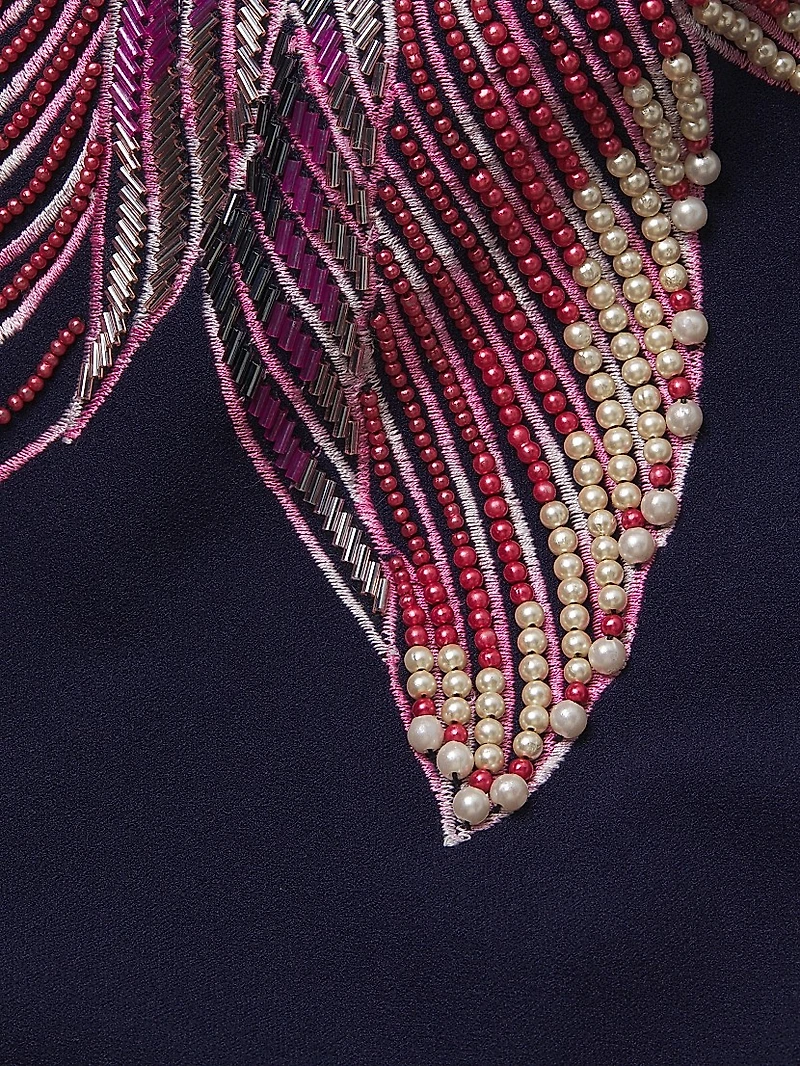 Beaded Floral Strapless Column Gown