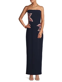 Beaded Floral Strapless Column Gown