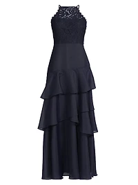 Organza Ruffled Tiered Maxi Dress