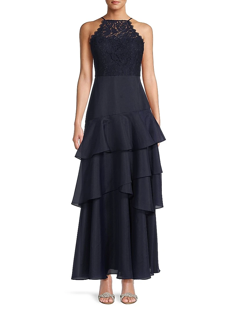 Organza Ruffled Tiered Maxi Dress