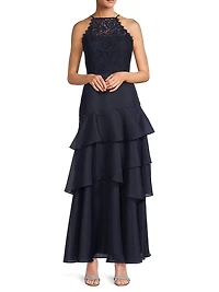 Organza Ruffled Tiered Maxi Dress