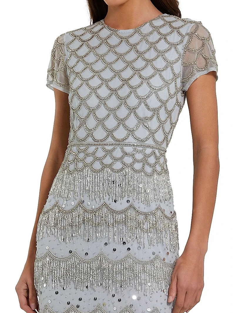Evening Beaded Cap-Sleeve Gown