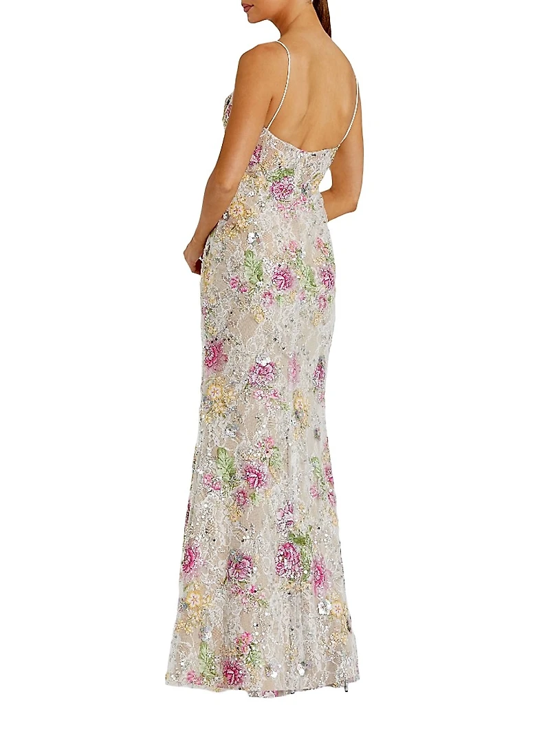 Prom Floral Sequined Bustier Gown